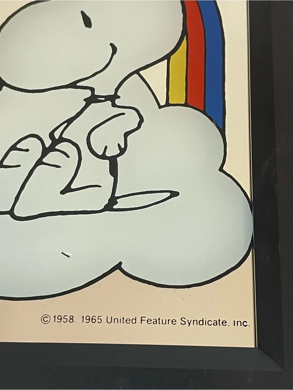 Vintage 1965 Snoopy & Woodstock Kissing Cloud Rainbow Mirror Framed